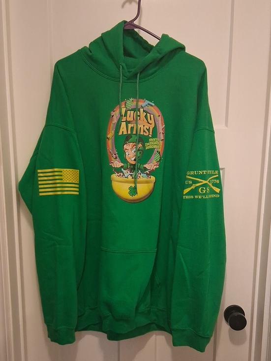 Grunt Style Other - Grunt Style Green Hoodie with Yellow Lucky Arms Graphic Size 4XL